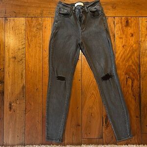 Dark Gray Skinny Jeans with Distressed Knees